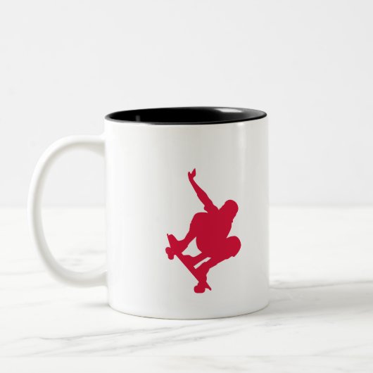 Crimson Red Skateboard Tweekleurige Koffiemok (Links)