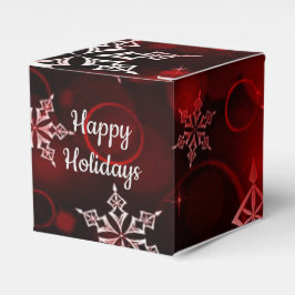 Crimson Red Snowflake Motif Cube Bedankdoosjes
