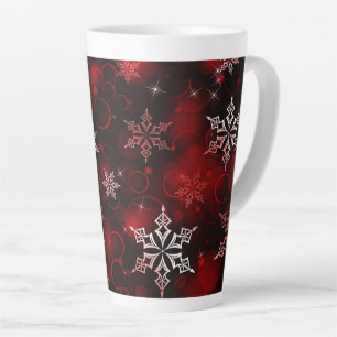 Crimson Red Snowflake Motif Latte Mok