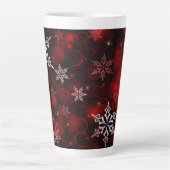 Crimson Red Snowflake Motif Latte Mok (Voorkant)