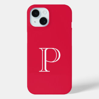 Crimson Red Solid Color Monogram Initiaal iPhone 15 Case