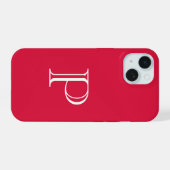 Crimson Red Solid Color Monogram Initiaal iPhone 15 Case (Achterkant horizontaal)