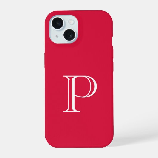 Crimson Red Solid Color Monogram Initiaal iPhone 15 Case (Achterkant)