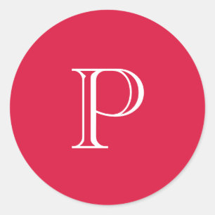 Crimson Red Solid Color Monogram Initiaal Ronde Sticker