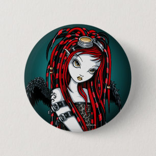 "Crimson" Red Tattoo Cyber Gothic Angel Button