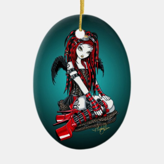 "Crimson" Red Tattoo Cyber Gothic Angel Ornament (Voorkant)