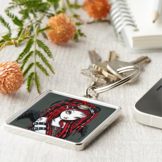 "Crimson" Red Tattoo Cyber Gothic Angel Sleutelhan Sleutelhanger (Zijkant)