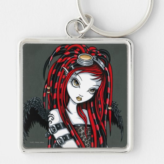 "Crimson" Red Tattoo Cyber Gothic Angel Sleutelhan Sleutelhanger (Voorkant)
