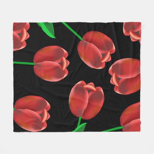 Crimson Red Tulips Fleece Deken (Voorkant (Horizontaal))