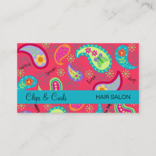 Crimson Red Turquoise Blue Modern Paisley Pattern Visitekaartje