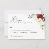 Crimson Red White Floral Gold Confetti Wedding RSVP Kaartje (Voorkant)