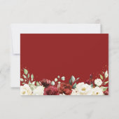 Crimson Red White Floral Gold Confetti Wedding RSVP Kaartje (Achterkant)