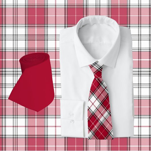 Crimson Red & White Plaid Stropdas