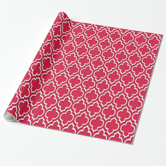 Crimson Red White XL Moroccan Quatrefoil #7DS Cadeaupapier (Uitgerold)