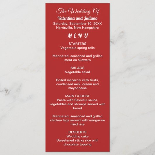 Crimson Rode Bruiloft Menu (Voorkant)