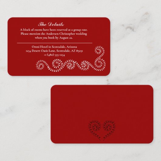 Crimson Rode Bruiloft met Delicate Floury Informatiekaartje (Voorkant / Achterkant)