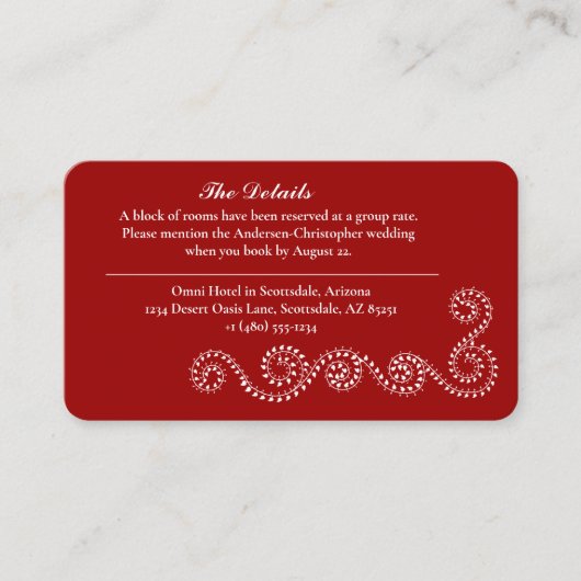 Crimson Rode Bruiloft met Delicate Floury Informatiekaartje (Voorkant)