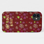 Crimson Rode harten en bloemen "Jezus houdt van mi Case-Mate iPhone Case (Achterkant (horizontaal))