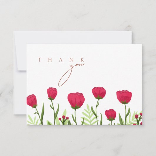 Crimson Rode Klaprozen Bloemen Bruiloft Bedankkaart (Voorkant)