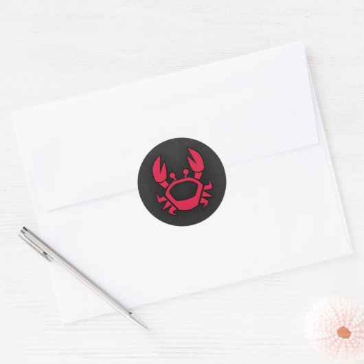 Crimson rode krab ronde sticker (Envelop)
