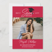 Crimson Rode Typografie Foto Afstuderen Save The Date (Voorkant)