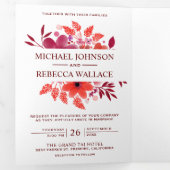 Crimson Rode Waterverf Bloemen Trouwfoto Drieluik Uitnodiging (Binnenzijde eerst)