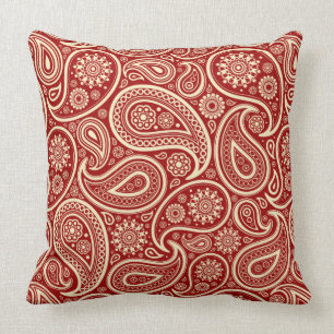 Crimson rood en crème bloemen paisley kussen