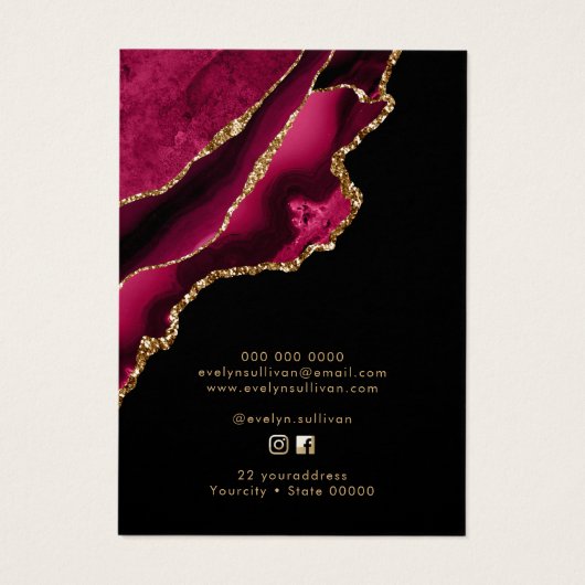 Crimson rood en goud agaat ketting display kaart (Achterkant)