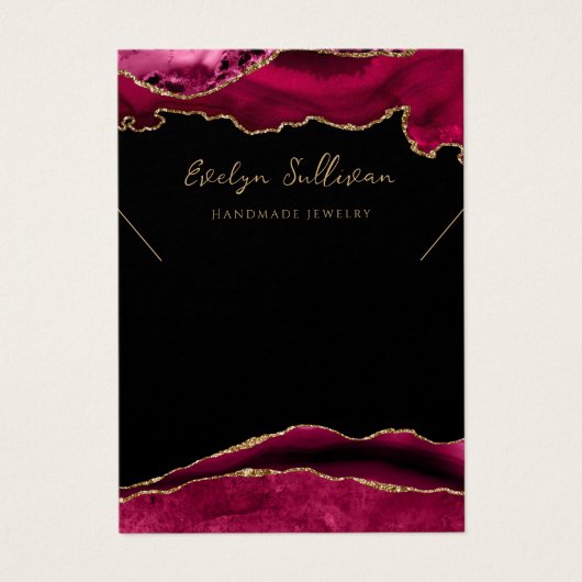 Crimson rood en goud agaat ketting display kaart (Voorkant)