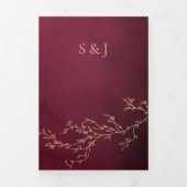 Crimson Rood en Goud Botanische Elegante Huwelijk Drieluik Uitnodiging (Cover)