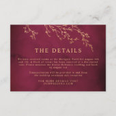 Crimson Rood & Goud Botanische Elegante Bruiloft Informatiekaartje (Voorkant)