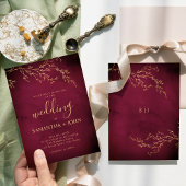 Crimson Rood & Goud Botanische Elegante Bruiloft Kaart