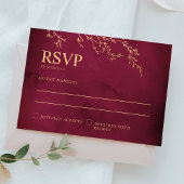 Crimson Rood & Goud Botanische Elegante Bruiloft RSVP Kaartje
