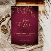 Crimson rood & goud botanische elegante foto save the date