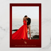 Crimson rood goud grote namen foto monogram bruilo folie uitnodiging (Achterkant)