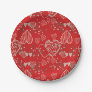 Crimson rood grijs valentijn doodle harten patroon papieren bordje