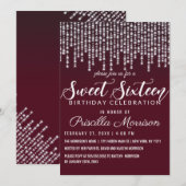 Crimson Rood Hangende Diamantlichten Sweet 16 Kaart (Voorkant / Achterkant)