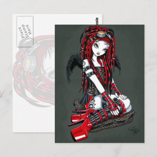 "Crimson" Rood Tattoo Cyber Gothic Angel Briefkaar Briefkaart (Voorkant / Achterkant)