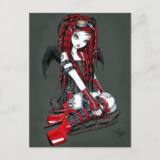 "Crimson" Rood Tattoo Cyber Gothic Angel Briefkaar Briefkaart (Voorkant)