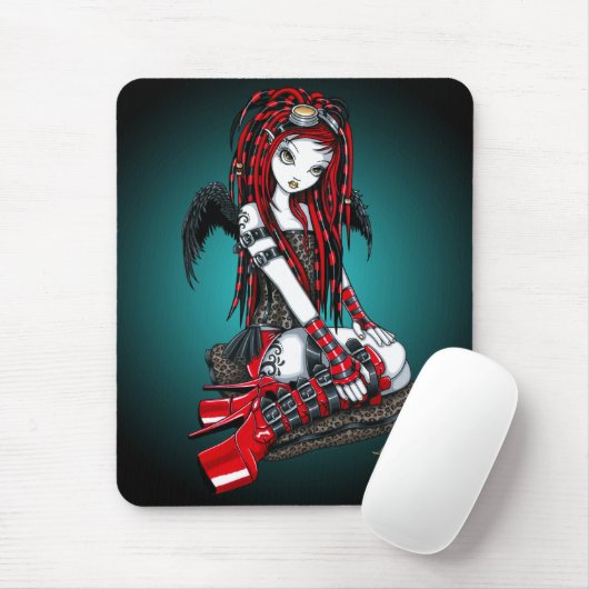 "Crimson" Rood Tattoo Cyber Gothic Angel Mousepad Muismat (Met muis)