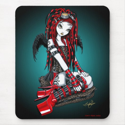 "Crimson" Rood Tattoo Cyber Gothic Angel Mousepad Muismat (Voorkant)