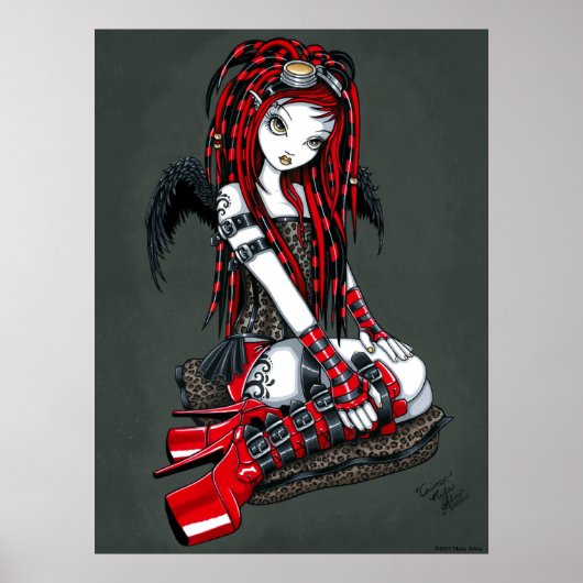 "Crimson" Rood Tattoo Cyber Gothic Angel Poster (Voorkant)