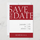 Crimson rood wit minimale foto bruiloft save the date (Voorkant)