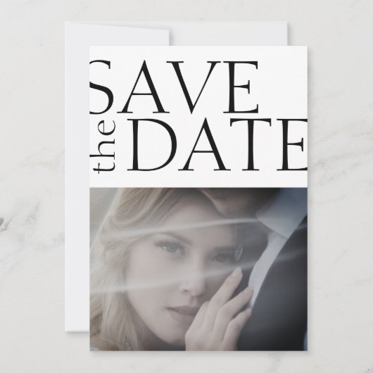 Crimson rood wit minimale foto bruiloft save the date (Achterkant)