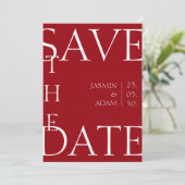 Crimson rood wit minimale foto bruiloft save the date (Staand voorkant)