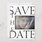 Crimson rood wit minimale foto bruiloft save the date (Achterkant)