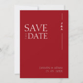 Crimson rood wit monogram foto bruiloft save the date (Voorkant)