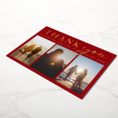 Crimson rood zwart foto bruiloft dank u goud folie uitnodiging (Gedraaid)