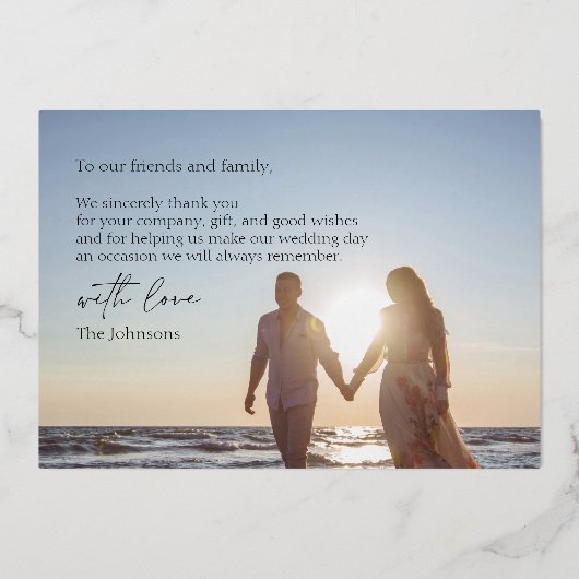 Crimson rood zwart foto bruiloft dank u goud folie uitnodiging (Achterkant)