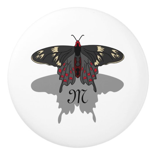 Crimson Roos Butterfly Shadow Monogram Keramische Knop (Voorkant)